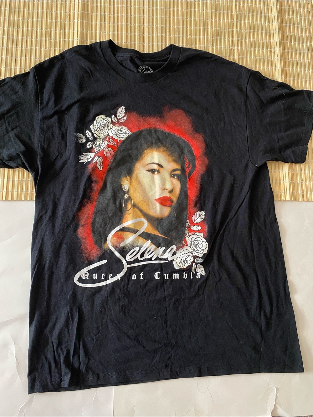 Black Selena Graphic Short-Sleeve Tee with Red Accents